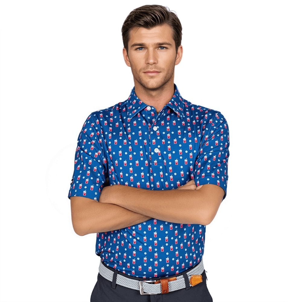 NWOT 2 Putt L Eclectic Artsy Cocktail Performance Wear UPF50 Golf Polo